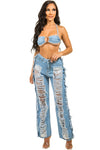 SEXY DENIM TWO PIECE PANT SET