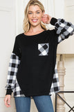 Plaid Contrast Bell Sleeve Sweater Knit