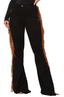 Black Bell Bottom Jean with Side Fringe