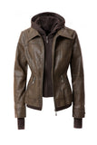 Women's Hood PU Leather Jacket