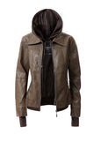 Women's Hood PU Leather Jacket