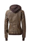 Women's Hood PU Leather Jacket