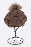 Cotton Cable Knit Large Fur Pom Beanie