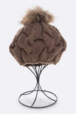 Cotton Cable Knit Large Fur Pom Beanie