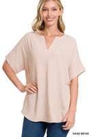 Woven Airflow Split Neck Short Sleeve Top