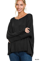 Dolman Sleeve Round Neck Top with Front Pocket