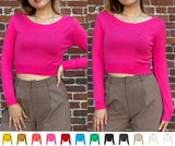 Round Neck Long Slv Crop Sweater Knit Crop Top