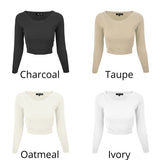 Round Neck Long Slv Crop Sweater Knit Crop Top