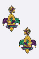 Mardi Gras Fleur De Lis Beaded Earrings