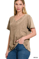 Washed Short Sleeve V-Neck Top