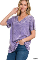 Washed Short Sleeve V-Neck Top