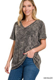 Washed Short Sleeve V-Neck Top