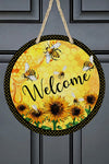 Welcome Bees Sunflowers Door Hanger