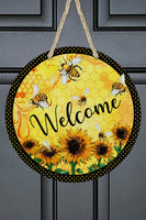 Welcome Bees Sunflowers Door Hanger