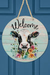 Welcome Cow Floral Wall Sign Door Hanger