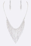 3 PC Long Fringe Rhinestone Necklace Set