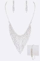 3 PC Long Fringe Rhinestone Necklace Set