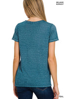 Washed Melange Burnout Scoop V-Neck Top