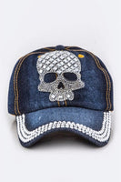 Crystal Skull Embelished Fashion Denim Cap