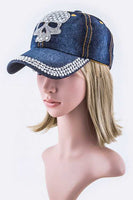 Crystal Skull Embelished Fashion Denim Cap