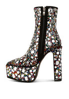 Fancy Mirror Embellished Platform High Heel Boots