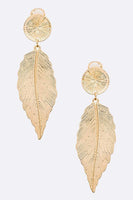 Leaf Textured Statement Clip On Earrings