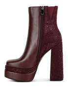 Dryday Diamante Zip Up Block Heel Boots