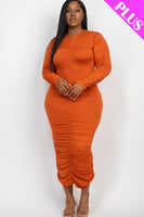 Curvy Plus Size Ruched Long Sleeve Midi Dress