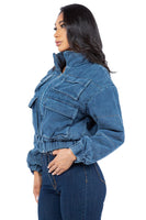 SEXY FASHION DENIM PUFFER JACKET