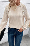 Contrast Lace Raglan Sleeve Buttoned Ribbed Top