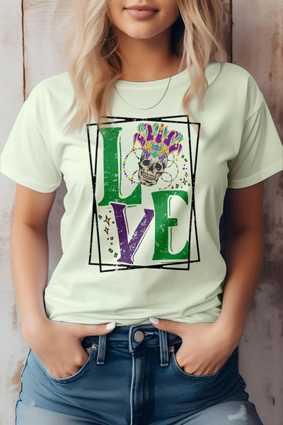 Mardi Gras Skeleton Love Graphic Tee