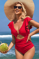 Ruffle O-Ring Cutout One Piece Bathing Suit