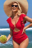 Ruffle O-Ring Cutout One Piece Bathing Suit