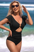 Ruffle O-Ring Cutout One Piece Bathing Suit