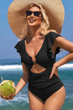 Ruffle O-Ring Cutout One Piece Bathing Suit