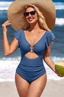 Ruffle O-Ring Cutout One Piece Bathing Suit