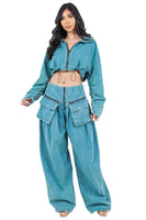 FAHION DENIM TWO PIECE PANT SET