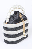 Pearl Handle Rhinestone Statement Bucket Clutch