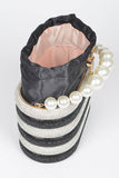 Pearl Handle Rhinestone Statement Bucket Clutch