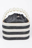 Pearl Handle Rhinestone Statement Bucket Clutch