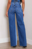 High-Rise Color Block Wide Jeans