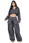 FAHION DENIM TWO PIECE PANT SET