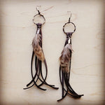 Brown Deerskin Leather Tassel Earring Yellow Feath