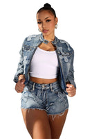 FAHION DENIM TWO PIECE SHOTR SET