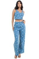 FAHION DENIM TWO PIECE PANTS SET