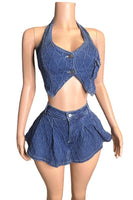 FASHION DENIM TWO PIECE SHORT SET