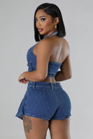 FASHION DENIM TWO PIECE SHORT SET