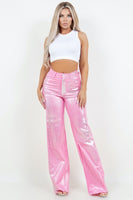 Metallic Wide Leg Jean in Pink