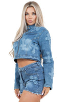 FASHION DENIM TWO PIECE SHOTR SET