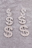 RHINESTONE MONEY SIGN DROP EARRINGS